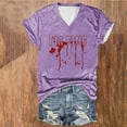 thumbnail image 2 of Tops Cortos para las Mujeres, Halloween Impreso V-Cuello Camiseta de Manga Corta, Tela de Imitación de Moda Casual, 2 of 3