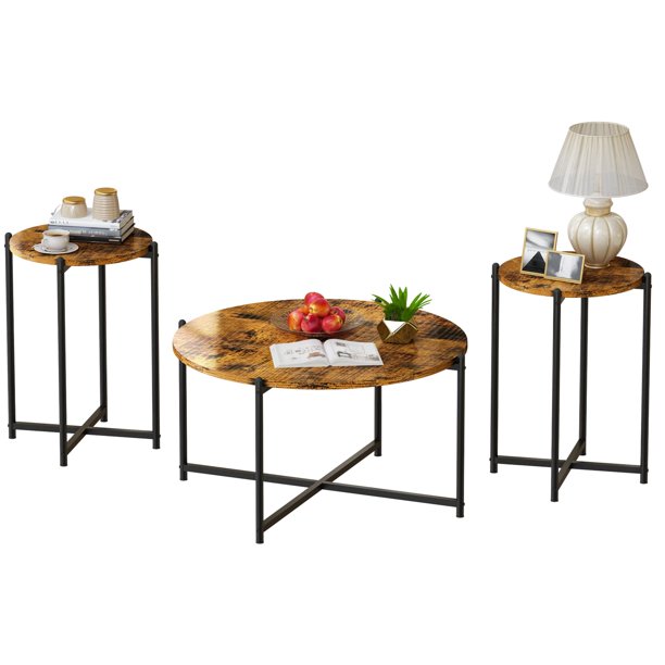 AWQM Coffee Table Set of 3, Coffee Table & 2 End Table, Living Room