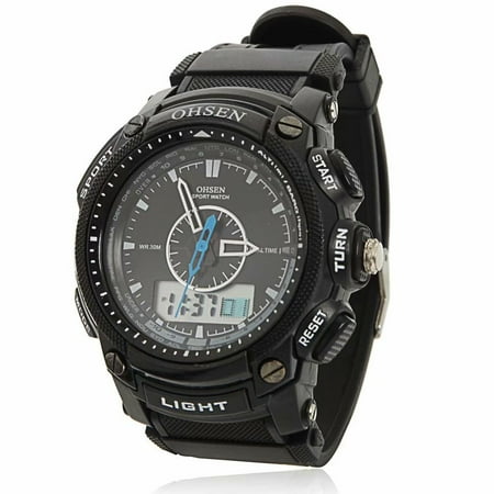 - Men's Sports Outdoor Waterproof Watch with Thicken Silicone Strap - Dual Time Display - Analog Digital Wrist Watches for Men - Black AK1163