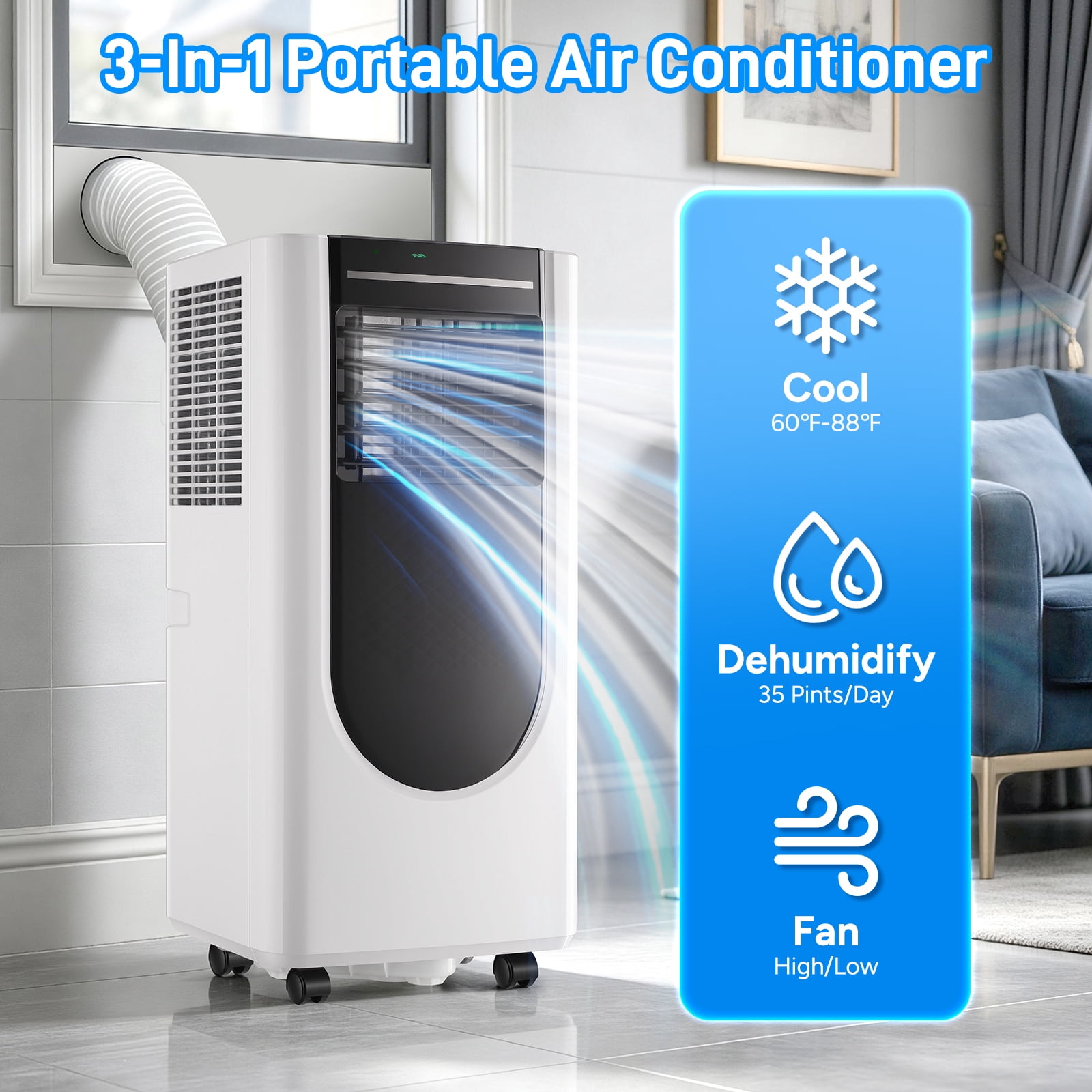 Tacool 4400 BTU SACC (8000 ASHRAE) 115V Portable Air Conditioner with Window Kits, Covers up to 250Sq. Ft., Ac Units with Dehumidifier and Fan