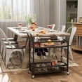 thumbnail image 3 of Vineego Bar Cart Home Industrial Mobile Bar Cart Serving Wine Cart on Wheels with Wine Rack and Glass Holder 2 Wood Storage Shelves for Living Room, Kitchen, Party (Black), 3 of 6