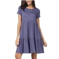 thumbnail image 3 of CALIPESSA Women Summer Solid Round Neck Short Sleeve Ruffle Loose Swing Casual Dress, 3 of 6