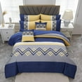 thumbnail image 2 of Davulos 6 Piece Geometric Pattern Blue Comforter Set，Queen Bed in a Bag Set , Stylish Bedding Set with Comforter, Flat Sheet, Fitted Sheet, 2 Pillowcases & 1 Decorative Pillowcase, 2 of 8