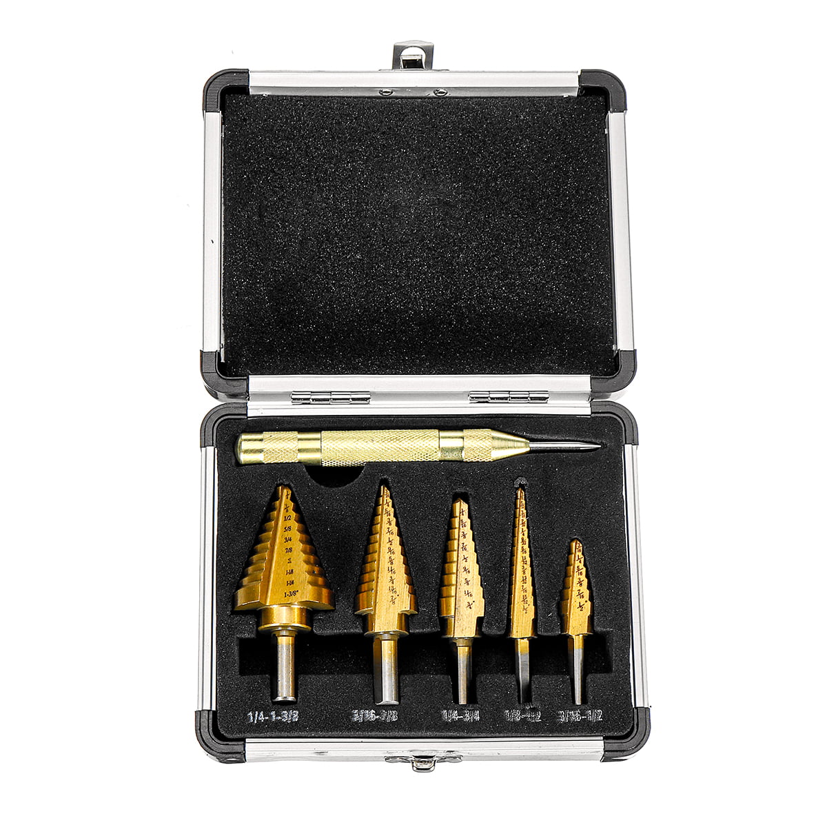 LILICEN HYF 6Pcs Titanium Drill Bit Set Steel Step Drill Bits Cone Multiple Hole 50 Sizes with Case Kit 