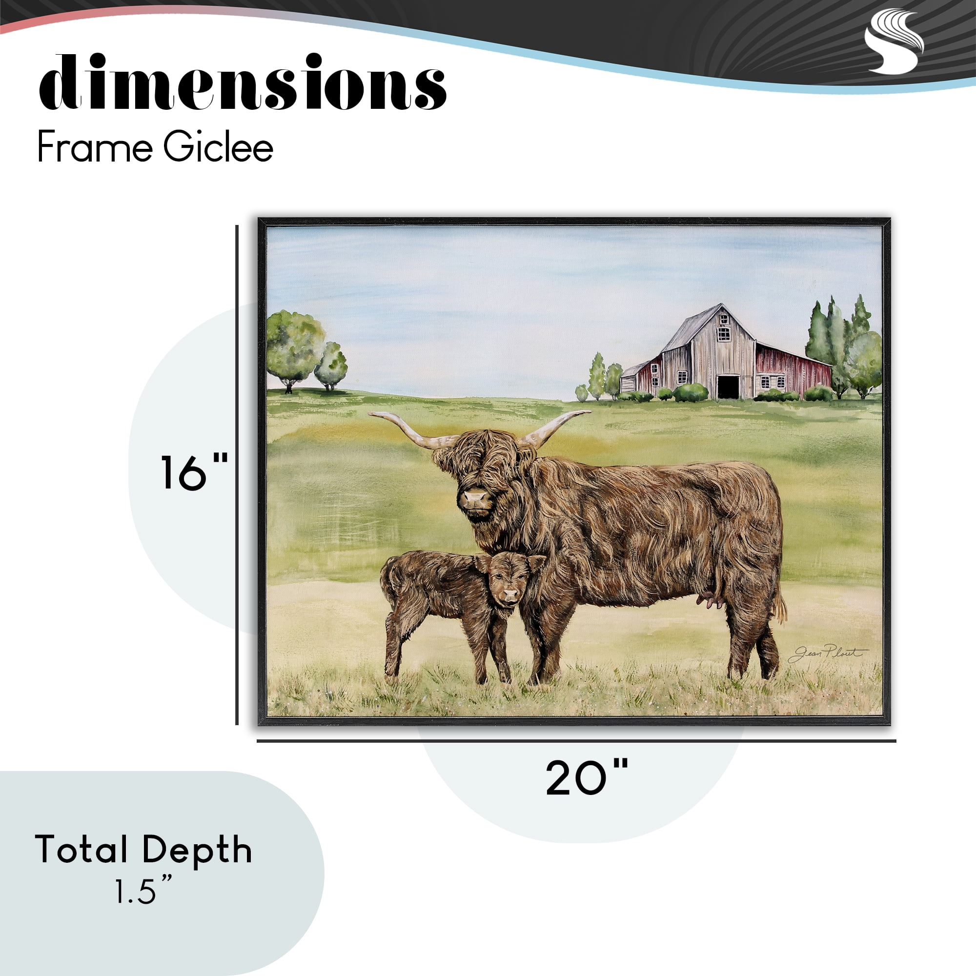 Highland Cow And Calf Black Framed Giclee Art, design by Jean Plout