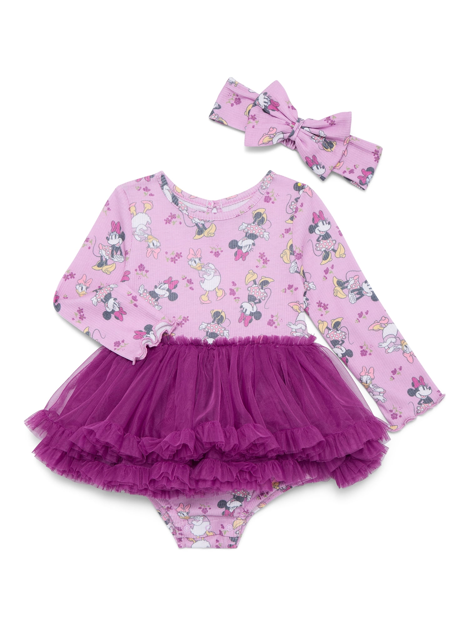 Minnie Mouse Baby Girls Tutu Dress Bodysuit with Matching Headband Set, 2 Piece, Sizes Newborn-24M