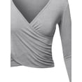 thumbnail image 4 of A2Y Women's Long Sleeve Deep V Neck Cross Wrap Crop Top T Shirts Heather Grey M, 4 of 6