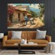 thumbnail image 5 of Lienzo óleo pueblo mexicano rural, campesino con sombrero caminando con burros, casas de adobe y buganvilias rojas, paisaje tradicional latino para sala y comedor., 5 of 6