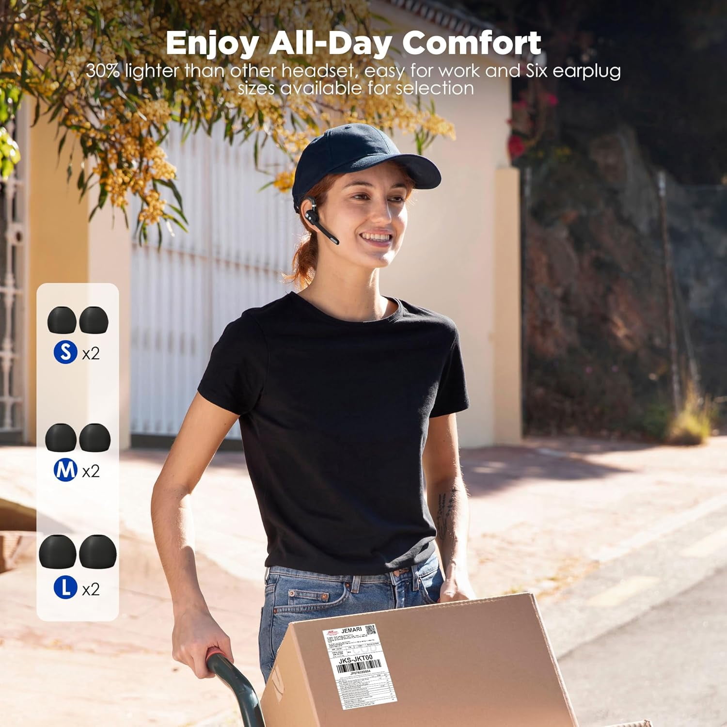Swiifome Bluetooth Headset, V5.3 Single Ear Wireless Earpiece with Dual-Mic & Noise Canceling, with Mute for Business, Remote Work, Hand-Free headset for iOS Android Cell Phone