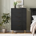 thumbnail image 1 of Commode à 5 Tiroirs pour Chambre, Commode en Bois avec Poignées Dorées, Organisateur de Rangement pour Vêtements pour Entrée Chambre, 1 of 8
