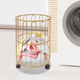 thumbnail image 5 of LiHUiee 21.26in Height Rolling Laundry Basket Cart Metal Laundry Basket Round Gold Laundry Basket Cart, 5 of 18