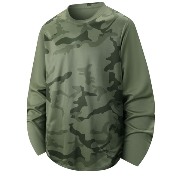 IAJDKMEK Men's Long Sleeve Camo Shirts - Breathable Sports Top, Color Block Casual Shirts with Camouflage Print, Active Mens T-Shirts for Gym,Army Green L