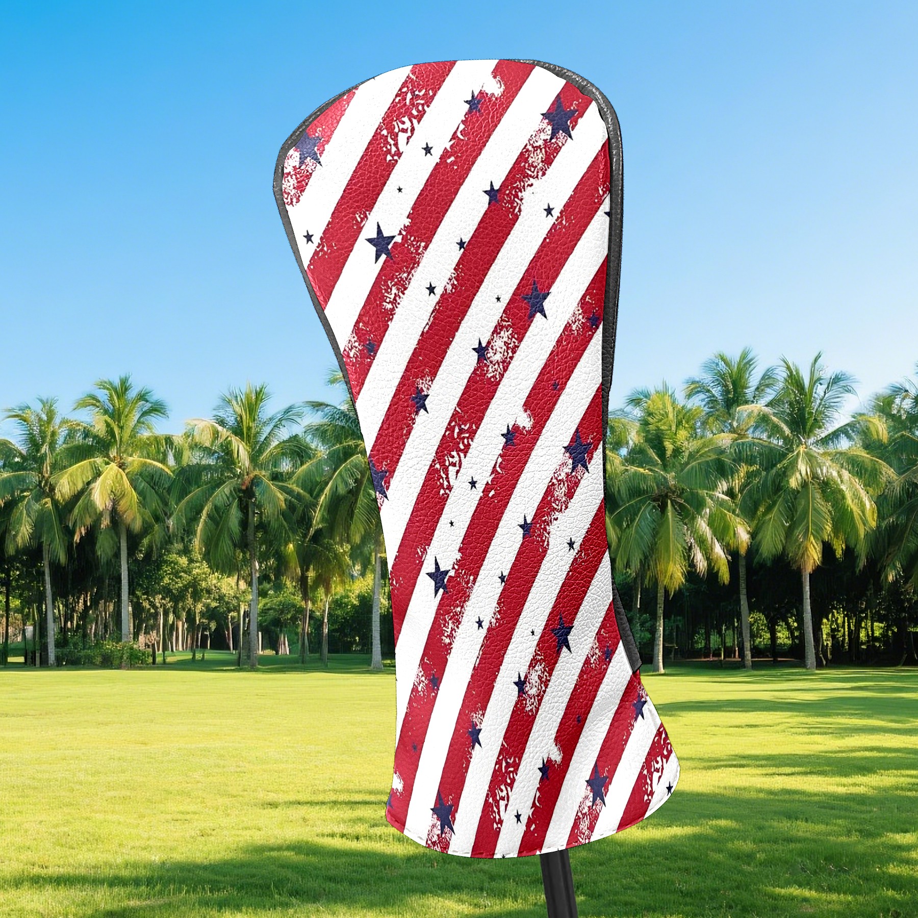 Golf Club Covers, Red Striped Star Premium PU Leather Driver Hybrid Putter Head Covers with Velvet Lining, Waterproof Golf Gifts for Men Women