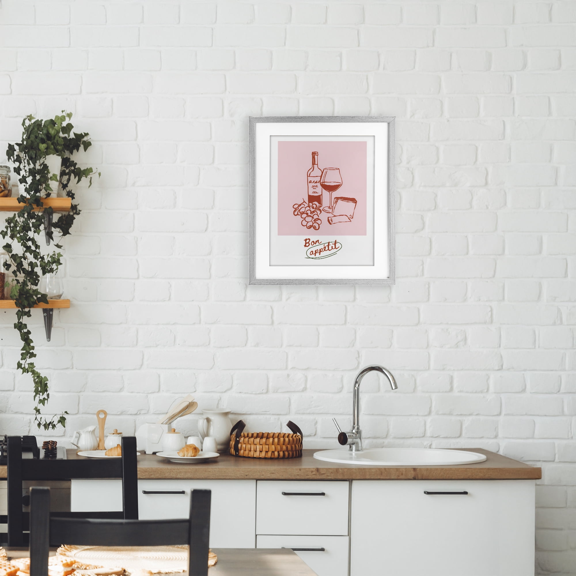 Stupell Industries Bon Appetit Wine & Grapes Gray Framed Print Under Glass, design by The Prints Vibe