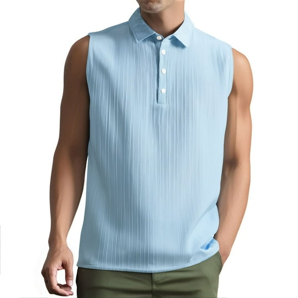 pstuiky Camiseta sin mangas para hombre, Camisa básica semiabierta sin mangas para hombre de verano, informal, de color sólido, sin mangas, con cuello redondo Chaleco de hombre l