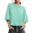 thumbnail image 2 of Short Sleeved Solid Color Women Casual Crewneck Knit Crop Sweater Tops, 2 of 5
