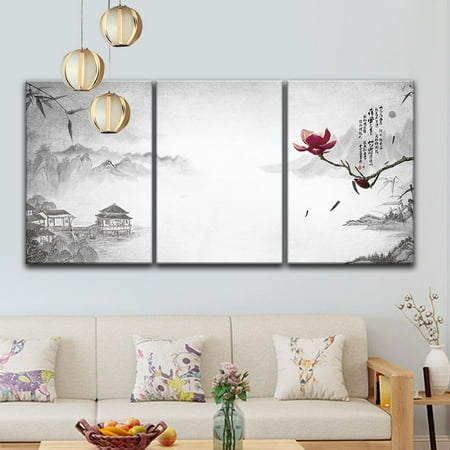 Magnolia Paintings Prints wall263 Panel Chinese Ink Painting Landscape with Mountains and River and a Magnolia Flower Gallery - Canvas Art Wall Decor - 16