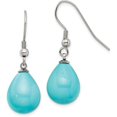 thumbnail image 2 of Chisel Stainless Steel Polished Blue Shell Pearl Dangle Shepherd Hook Earrings, 2 of 7