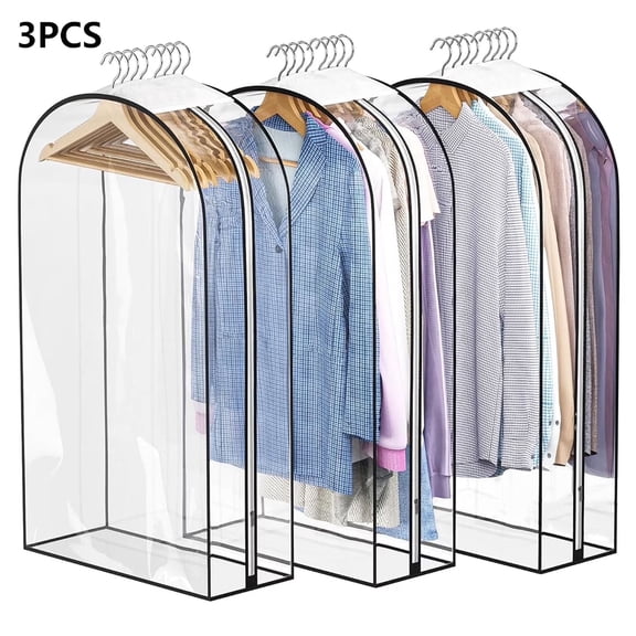 Clear Garment Bags for Hanging Clothes 10” Gusseted, Suit Bags for Closet Storage, Hanging Plastic Clothes Cover for Coat, Dress, Fur, Shirt, 3 Pack, 40” Long