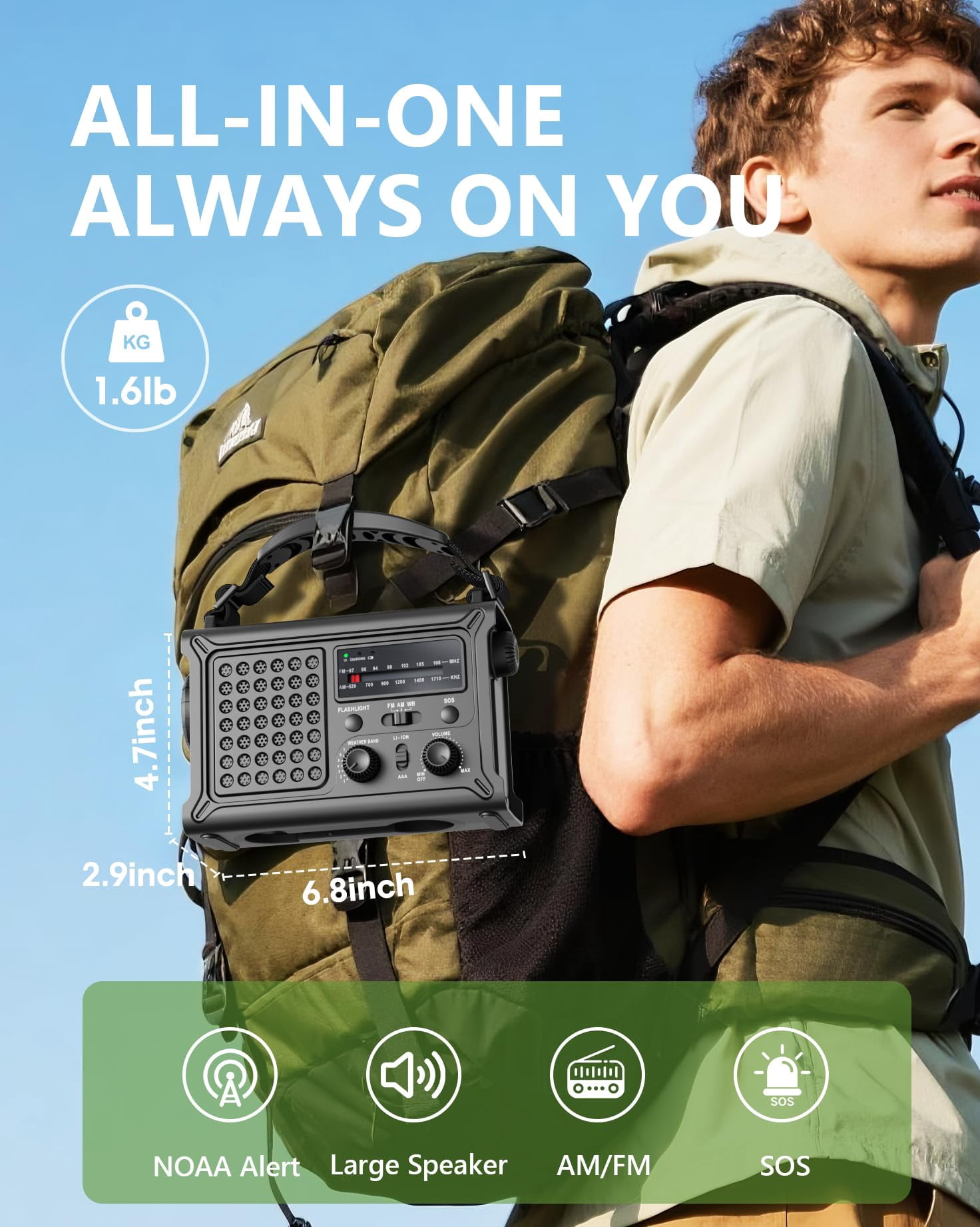 Emergency Weather Radio With Large Solar Panel  Efficient Hand Crank & Real 12000mah | Am/fm/noaa Bands Led Flashlight Reading Lamp Sos Alarm Phone For Outdoor