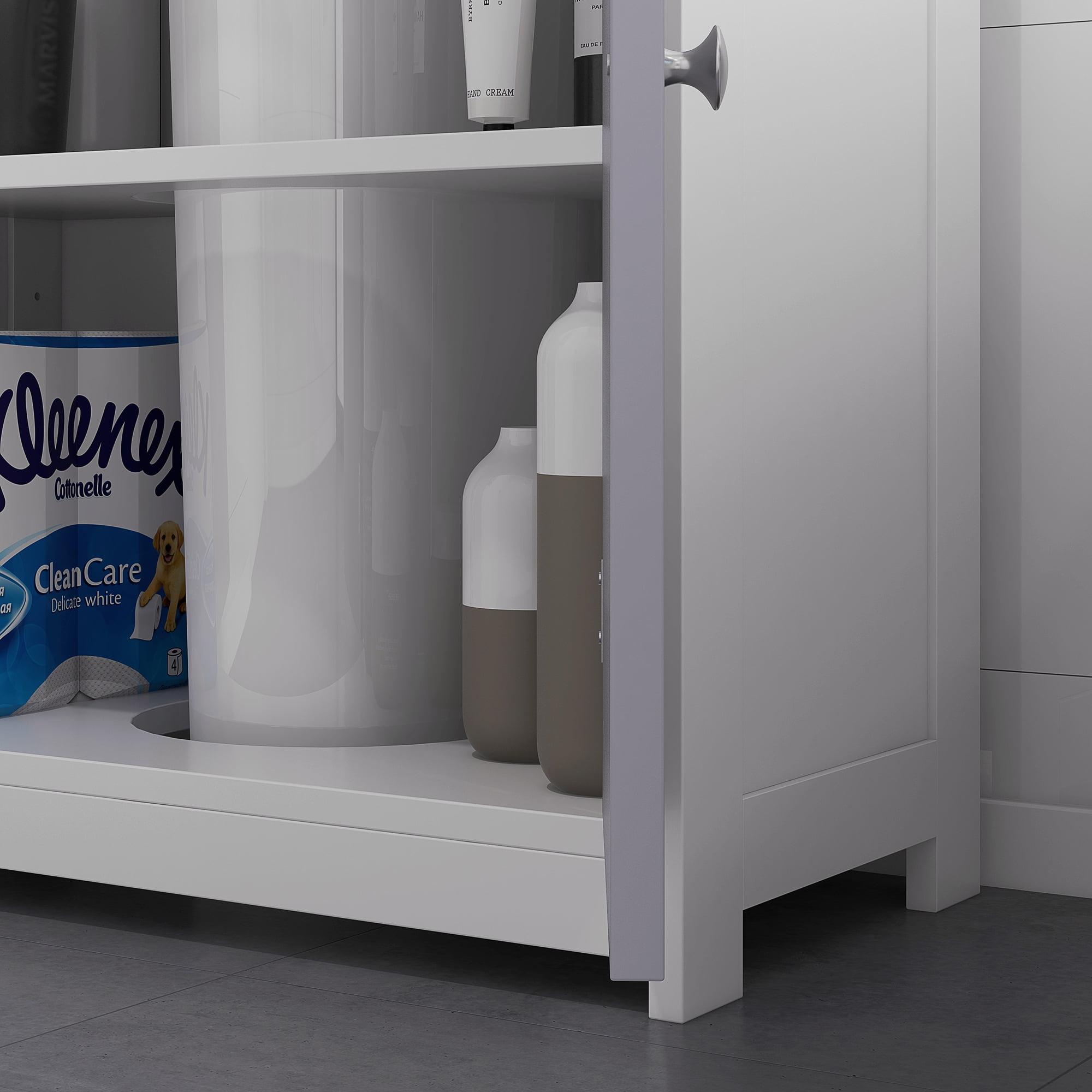 kleankin Vanity Base Cabinet, Under-Sink Bathroom Cabinet Storage with U-Shape Cut-Out and Adjustable Internal Shelf, White and Gray