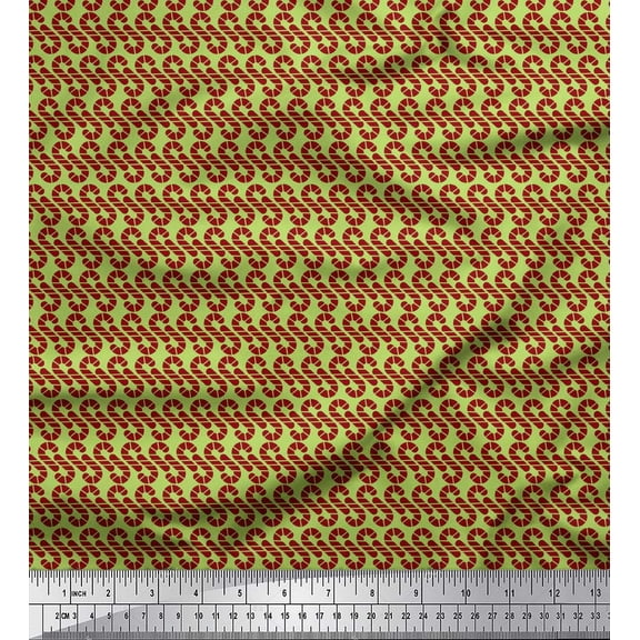 Soimoi Green Poly Georgette Fabric Candy Stick Food Print Fabric by the Yard 42 Inch Wide