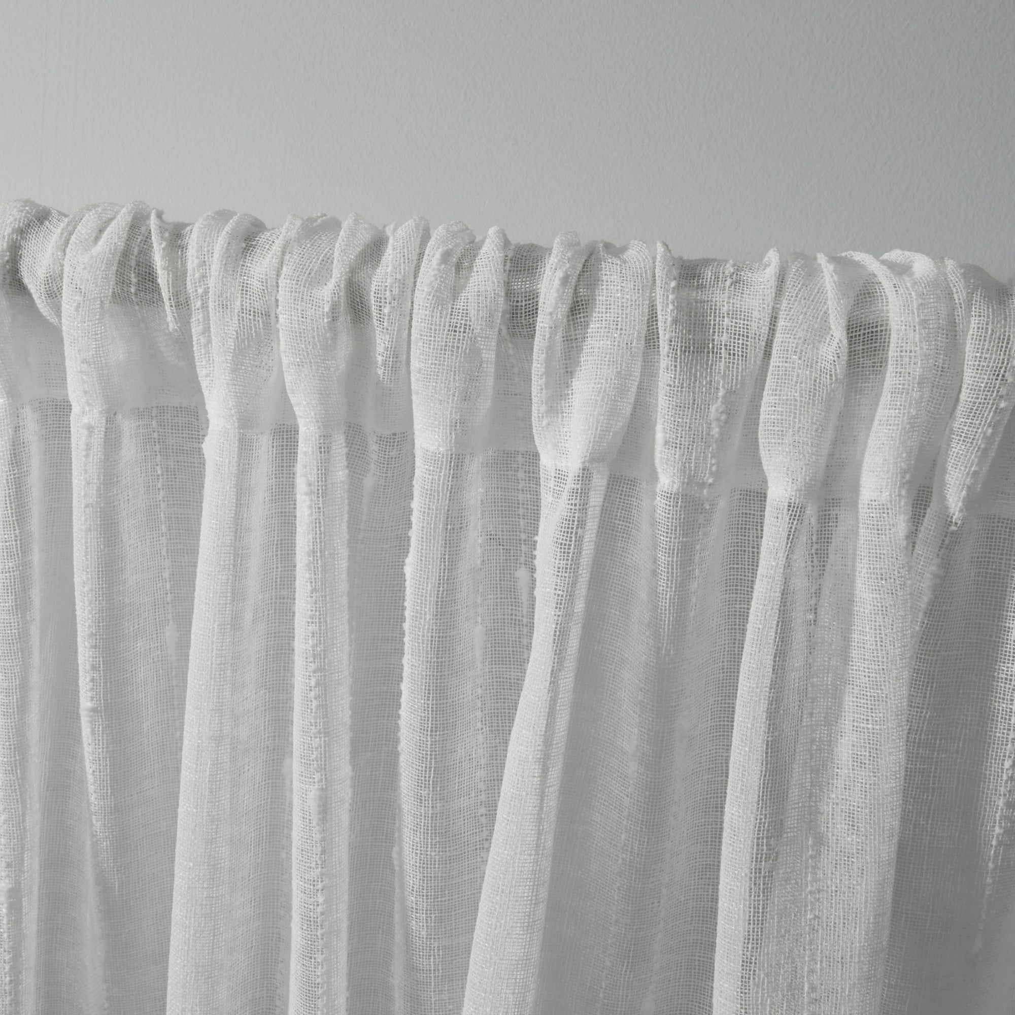 Exclusive Home Itaji Linen-Like Embellished Slub Sheer Rod Pocket Top Curtain Panel Pair, 54"x84", Snowflake