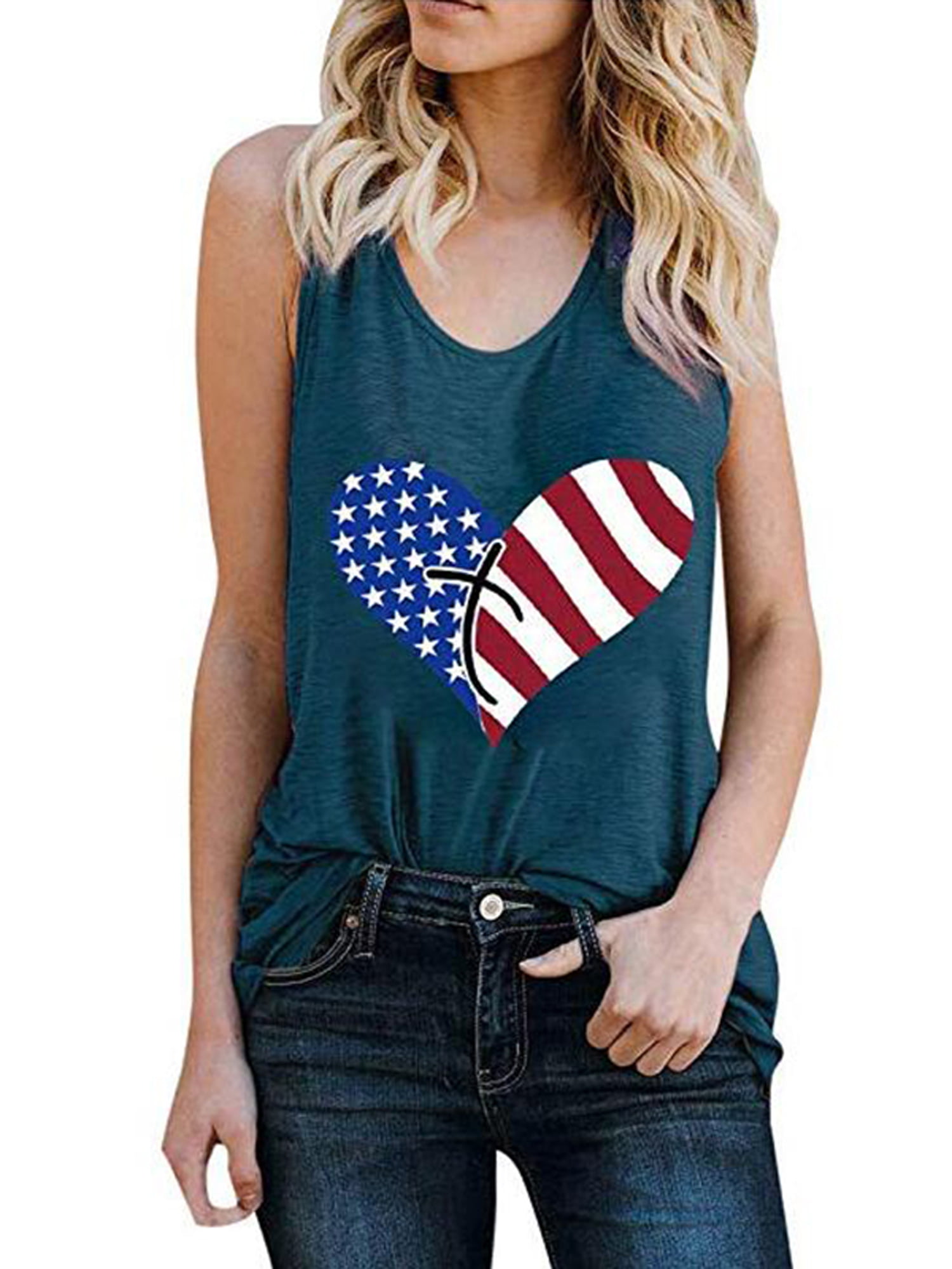 iSovze Independence Day Womens Love Printing Round Neck Short Sleeve T-Shirt