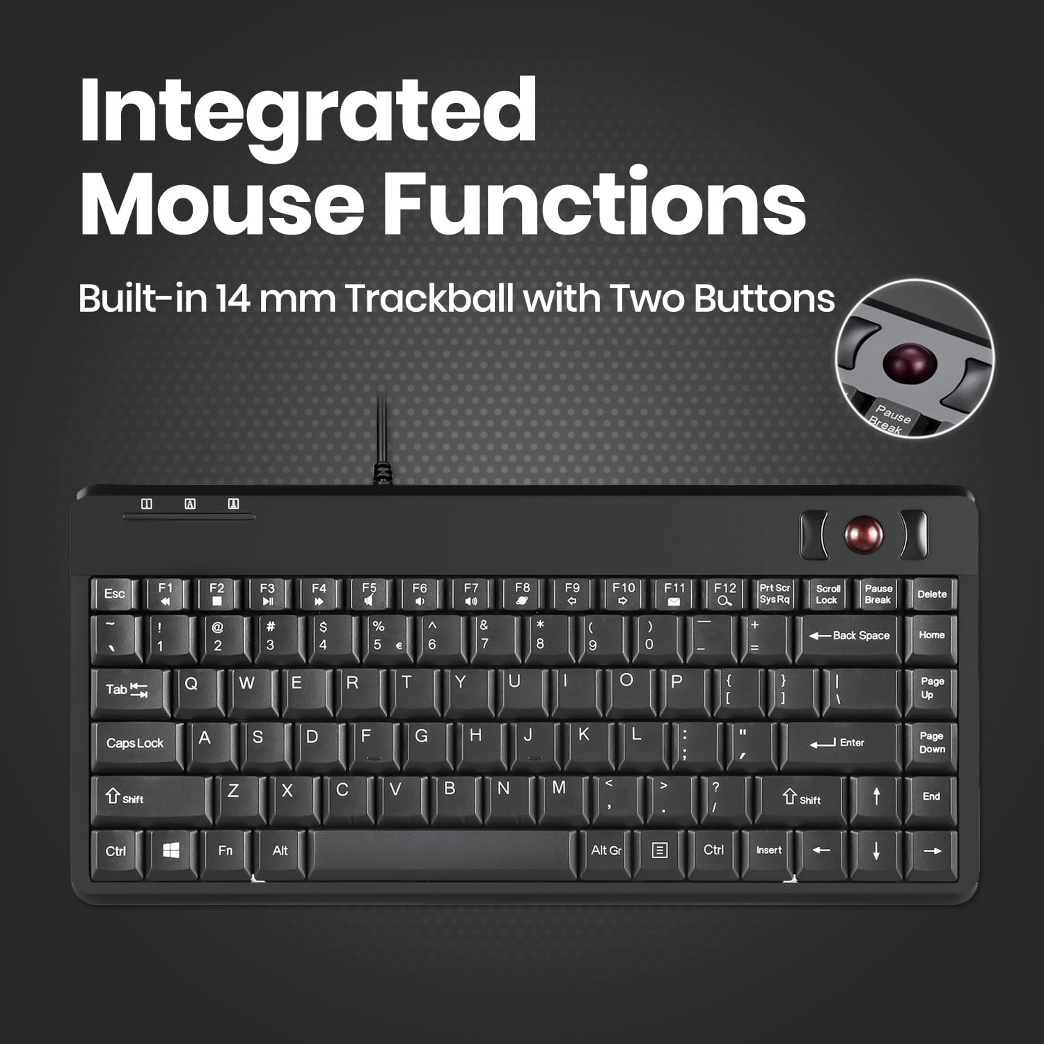Perixx Periboard-505H Mini Red Trackball USB Computer Keyboard With 2 USB Hubs Keyboards