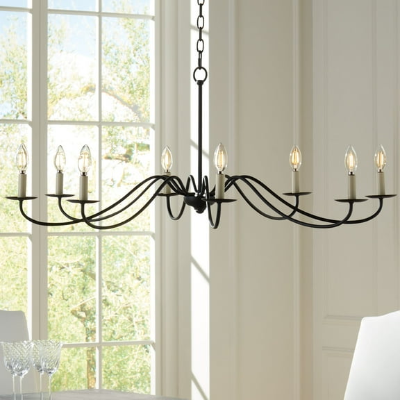 Franklin Iron Works Black Chandelier 42" Wide Farmhouse Rustic Bent Arms 8-Light Fixture for Dining Room Living House Foyer Kitchen Island Entryway