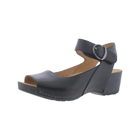 Dansko Womens Tiana Leather Slingback Wedge Sandals Black 41 Medium (B,M)