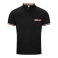 thumbnail image 4 of XIAONU Men's Short-Sleeve Mandarin Collar Polo Shirt Plaid-Accent Pocketed Top Stylish Daily Office Weekend Casual Wear, 4 of 5