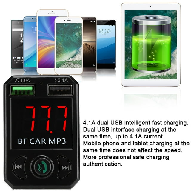 Transmitter, Adapter Dual USB Fast Charging For Car For All Smartphones Audio Players