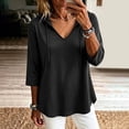thumbnail image 2 of Women's Plus 3/4 Sleeve Tunic Tops Drawstring Hoodie V Neck Loose Fit Curved Hem Hooded Shirts to Wear with Leggings Fall Casual Outfits, Black, XXL, 2 of 10