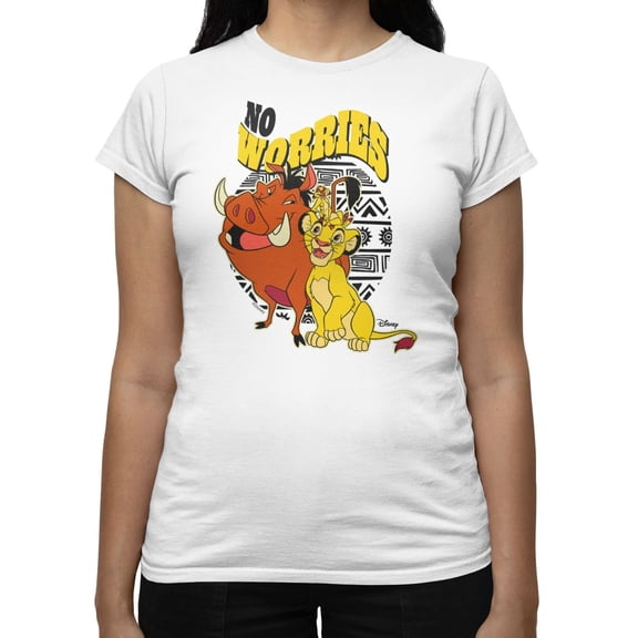 Disney Lion King Women's No Worries Group Tribal Circle T-Shirt (Bright White, S-XXL)