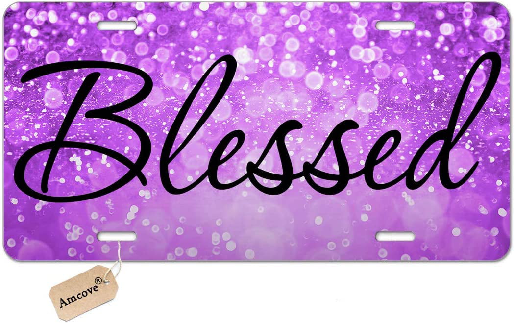 License Plate Vanity Tag Front License Plate Amcove License Plate Blessed Car Tag Pink Glitter Background Car License Plate 6 X 12 Inch 