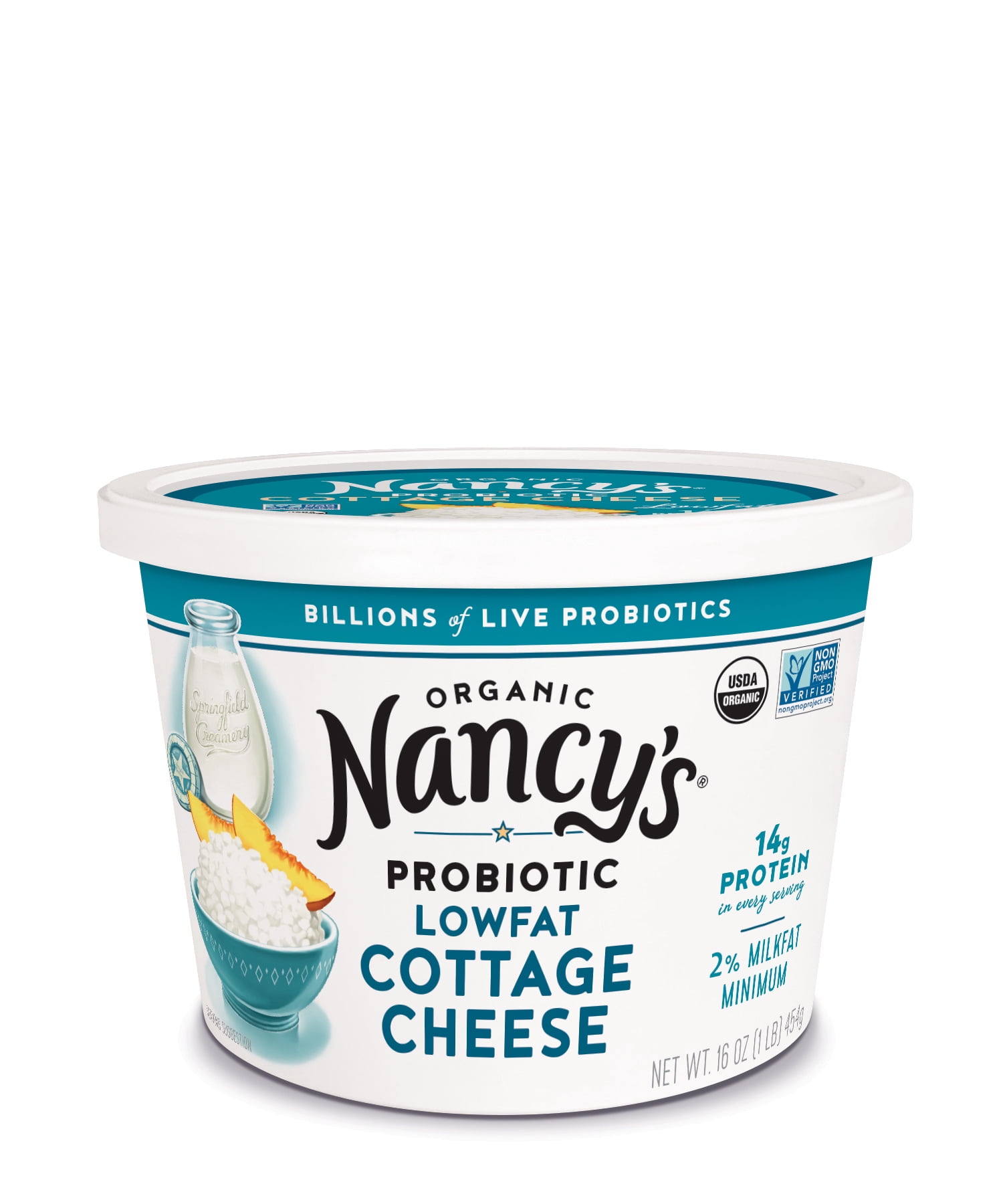 Nancy's Organic Low-Fat Probiotic Cottage Cheese, 2% Milk Fat, 14g Protein, 16 oz Tub