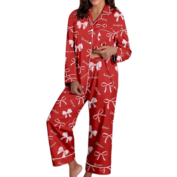 Aihuaihua Silky Pajamas for Women, 2 Piece Long Sleeve Pj Sets Women's Satin Sleepwear Button Down Loungewear Set, Valentines Day Gifts XXL