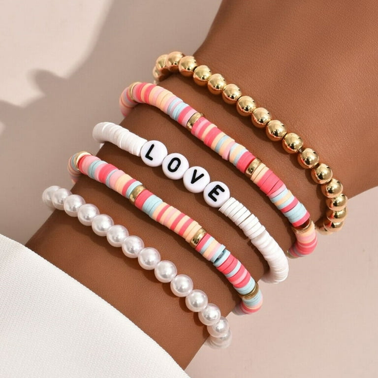 US 5-10 PC Set Bohemian Colorful Clay Beaded Stackable Handmade Polymer Bracelet 1 Set