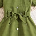 thumbnail image 6 of LIIPEE Girls Dresses Casual Kids Summer Short Sleeve Fashion Solid Color Lapel Button Down Bow Tie Waist Shirt Dress Comfortable Breathable Soft Cute Daily Dresses,Green,11-12 Years, 6 of 7