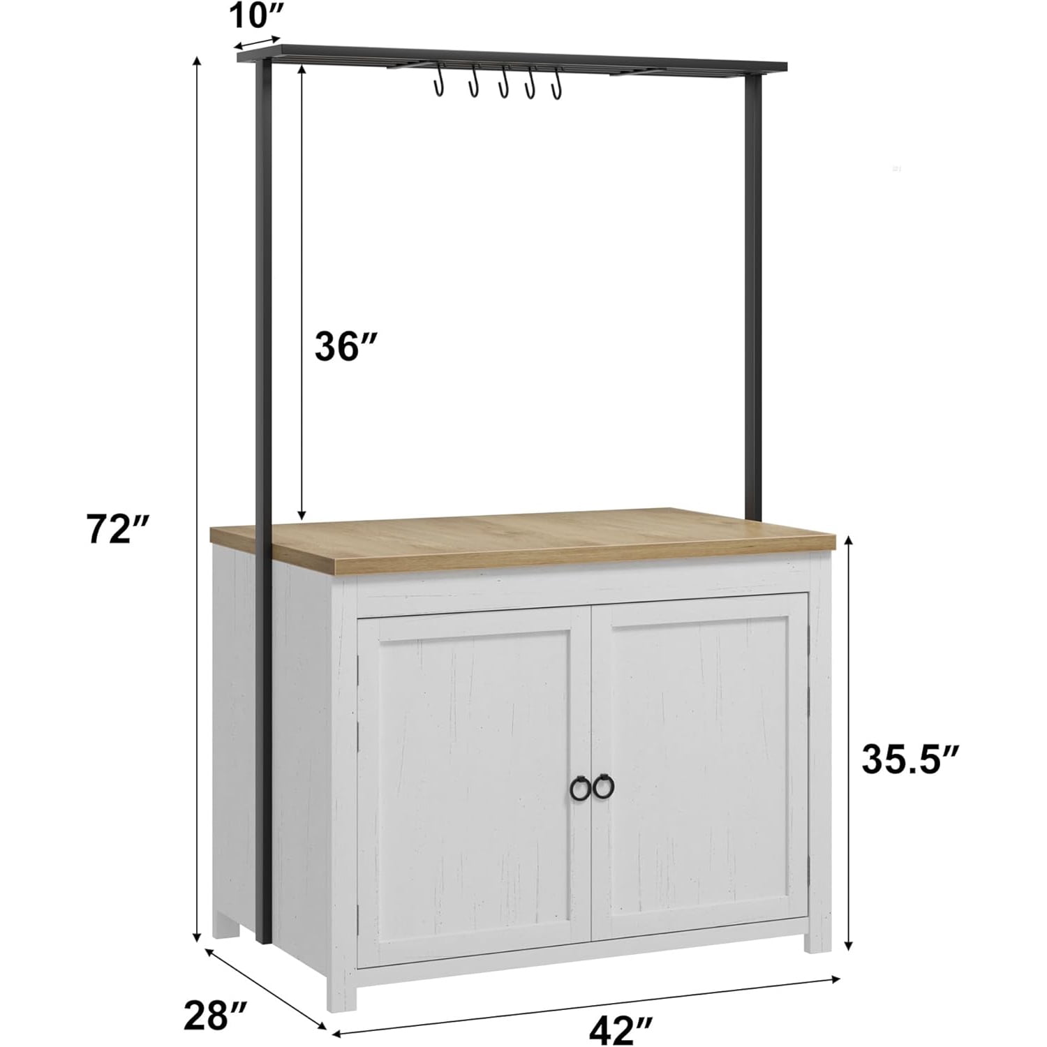 AOILE 42" Kitchen Island with Storage, Heavy-Duty Cart with 30mm Thick Countertop, Shelves & Hooks