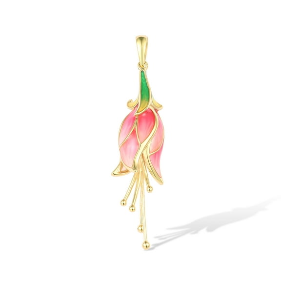 Santuzza Tulip Pendant 925 Sterling Silver Handmade Enamel Red Flower Pendant Without Chain