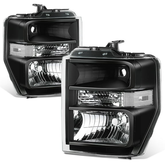 For 08-21 E150 E250 E350 E450 Super Duty Econoline Van Headlight Pair Black/Clear