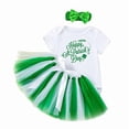 thumbnail image 3 of Nafuu Toddler Girls Outfits Set Crew Neck St. Patrick'S Day Outfit Print Letter Short Sleeve Romper Skirt Hair Toddler Baby Dress Lovely Vacation Gifts Sets For Her,Green,0-3 Months, 3 of 8