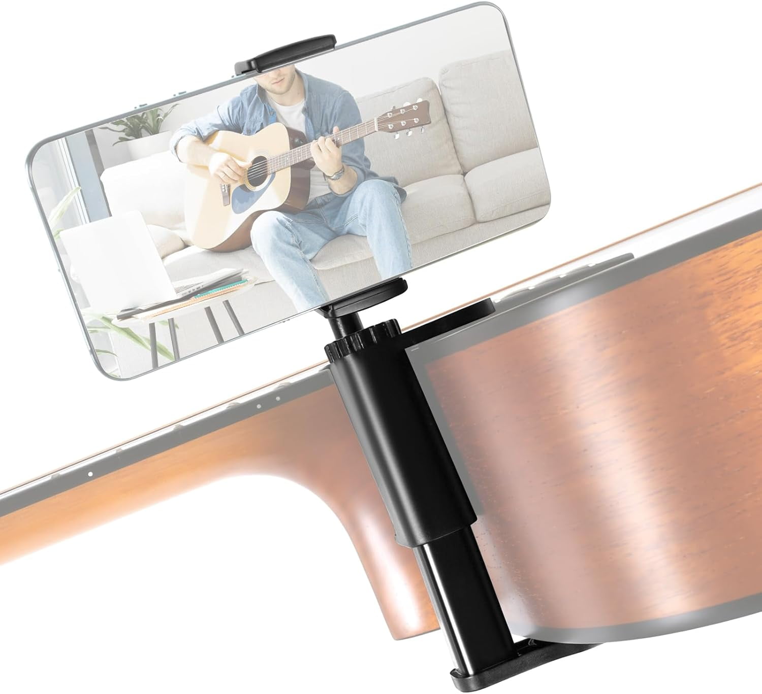 Guitar Phone Holder, Easy to Install Phone Clip Fit for 6-10cm Thick Guitars and Ukulele, Digital Sheet Music Holder, Practical Guitar Accessories for Live Broadcast Teaching Video Recording