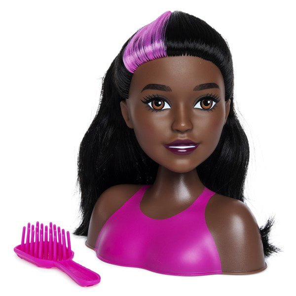 Barbie Fashionistas Mini Styling Head Black Hair With Pink Highlight -  