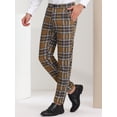 thumbnail image 2 of Pantalones de tela escocesa para hombre, ajuste regular, parte delantera plana, trabajo, baile de graduación, pantalones a cuadros marrón S, 2 of 6