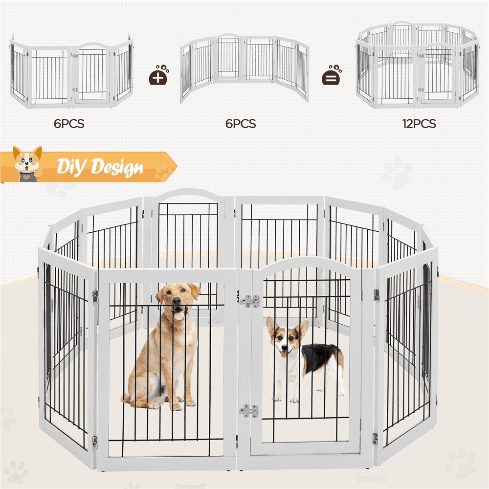 Alden Design 32.5" Tall Foldable Pet Gate with 3 Support Feet, White