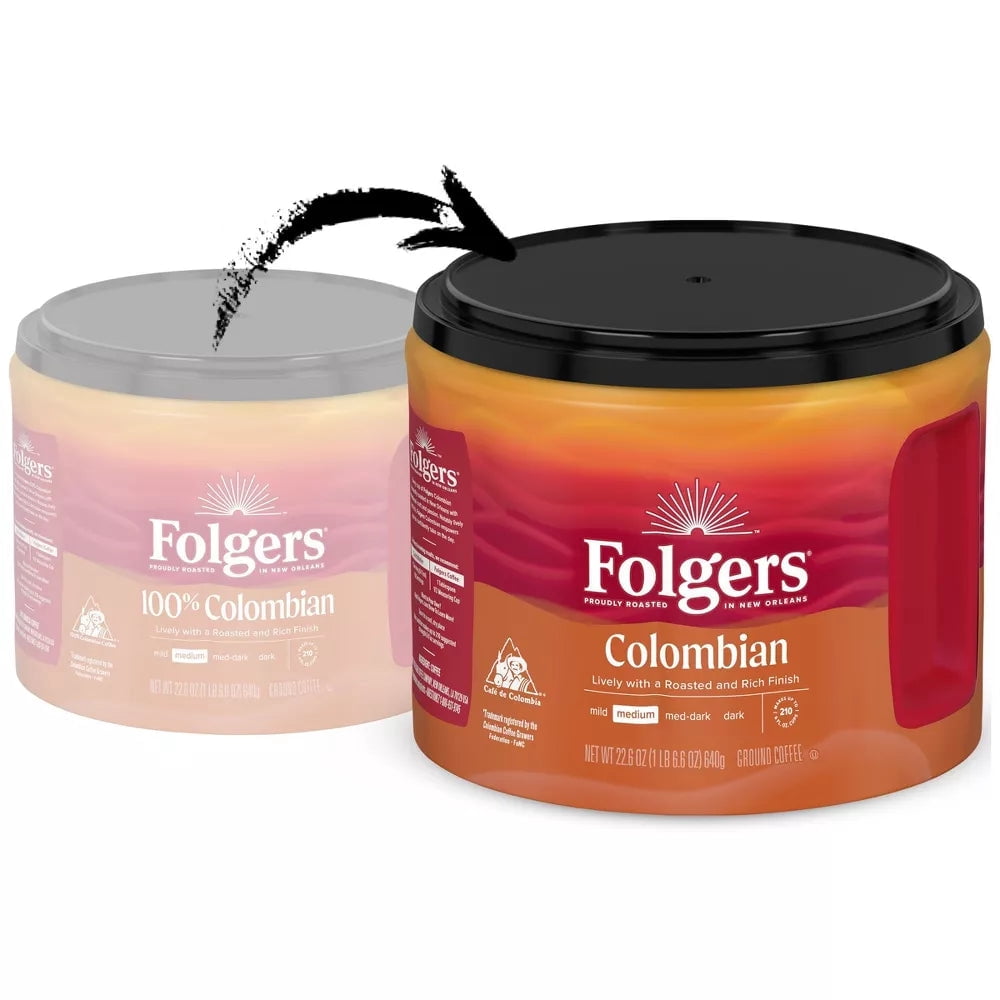 Folgers 100% Colombian Medium Roast Ground Coffee Canister 22.6oz (2 Pack)