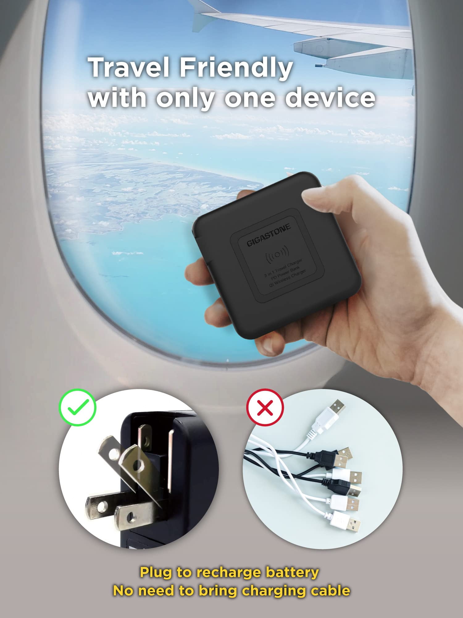 Gigastone 4-in-1 10000mAh Qi Wireless Portable Charger 20W Wireless Power Bank - Black 2 pack
